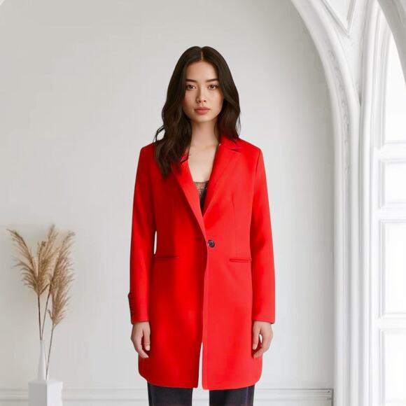 Banana Republic‎ Women's 2 Petite Melton Tailor Wool Peacoat Cherry Red Classic - Picture 1 of 16